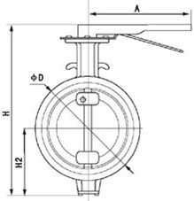 D72X手動(dòng)對(duì)夾單偏心軟密封蝶閥外形尺寸圖
