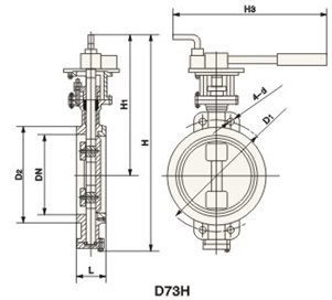  D73H手動(dòng)金屬硬密封蝶閥外形尺寸圖