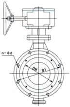  D343H型 蝸輪硬密封法蘭蝶閥外形尺寸圖