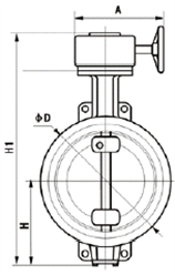 D372X蝸輪傳動對夾式單偏心軟密封蝶閥外形尺寸圖