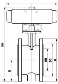 D642X氣動法蘭軟密封蝶閥外形尺寸圖