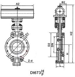 Dt673H氣動(dòng)彈性金屬密封蝶閥產(chǎn)品圖  