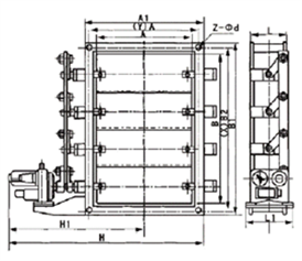 電動矩形百葉式蝶閥外形尺寸圖