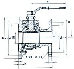 襯氟放料球閥外形尺寸圖