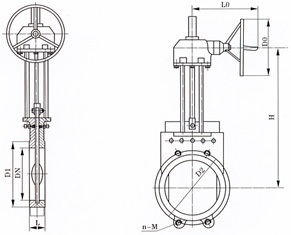 傘齒輪刀形閘閥（漿液閥）外形尺寸圖